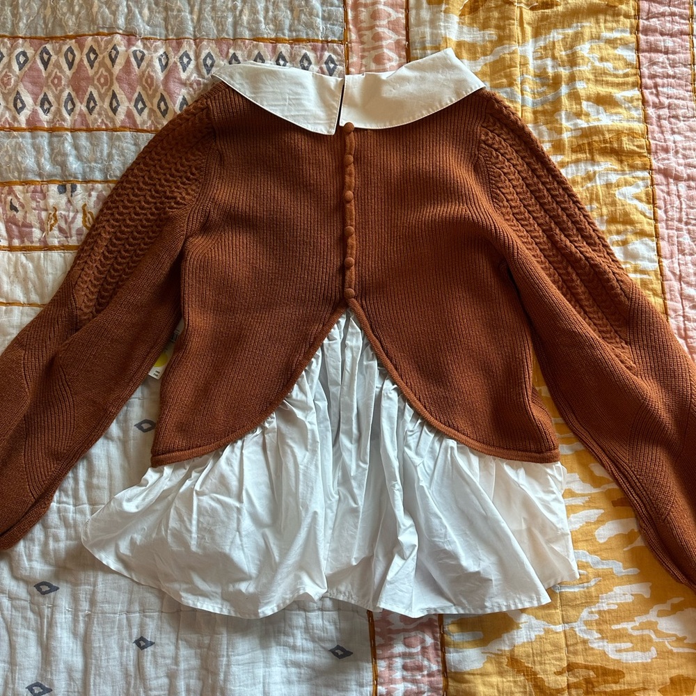 NEW WITH TAGS- Brown & white Anthropologie XS sweater